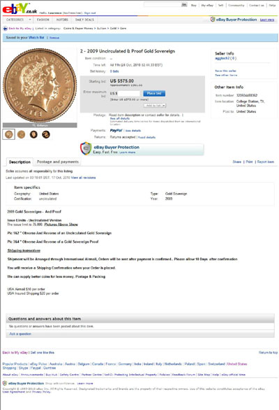 aggtech2 1894 Mint Condition Gold Sovereign eBay Auction Listing